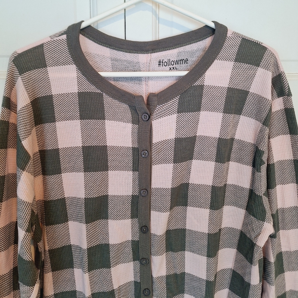 #Followme gray and pink plaid onesie
